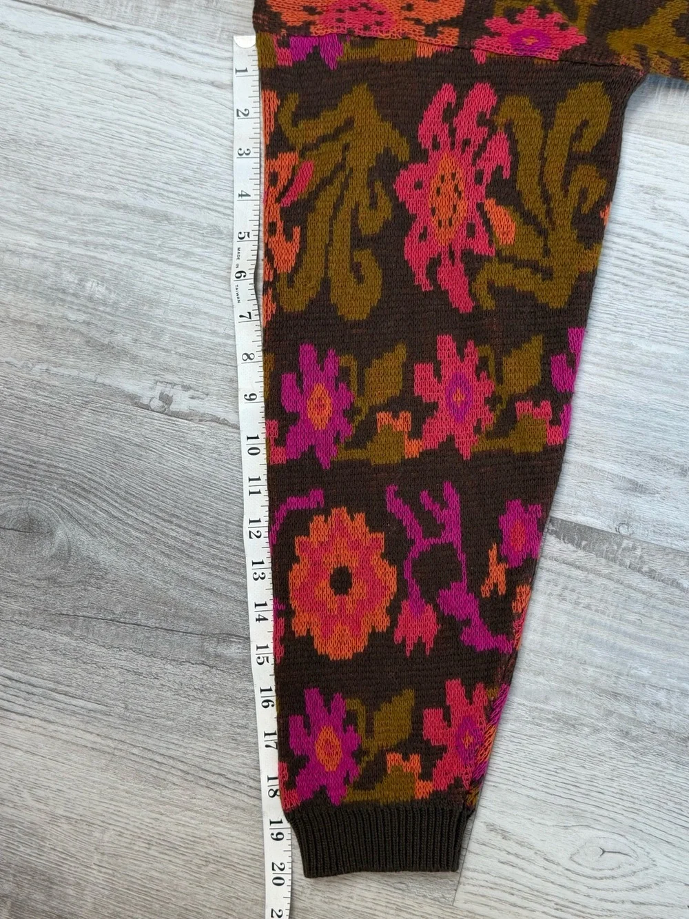 Vintage Stefanel Italy Floral Jacquard Knit Sweater Pink Orange Brown Crewneck L